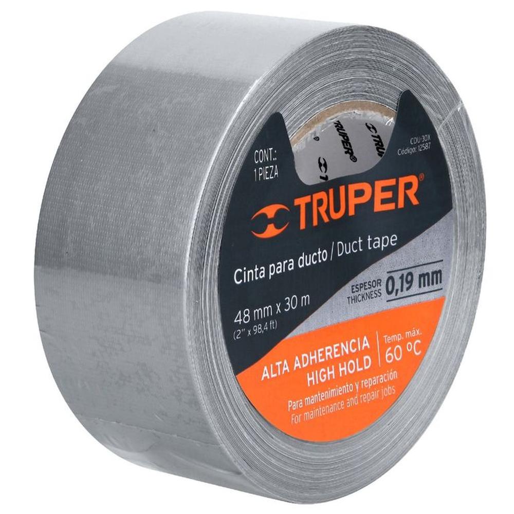 Cinta Duct Tape 2 x 30m sella ductos Plateado TRUPER Gris