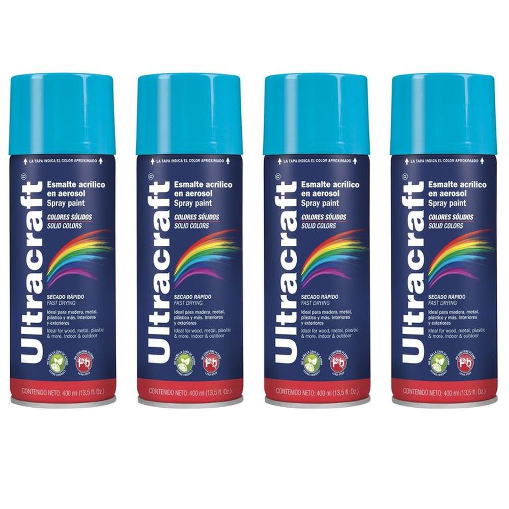 Pintura spray color CELESTE, 4 UNIDADES ULTRACRAF TRUPER Celeste