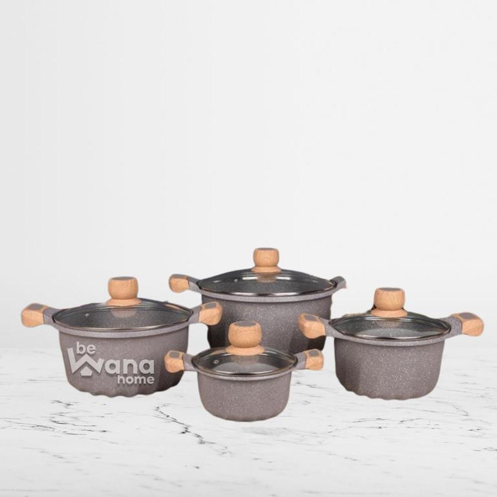 Set De Ollas Roca Volcanica Antiadherente 8pcs GRIS - MGC