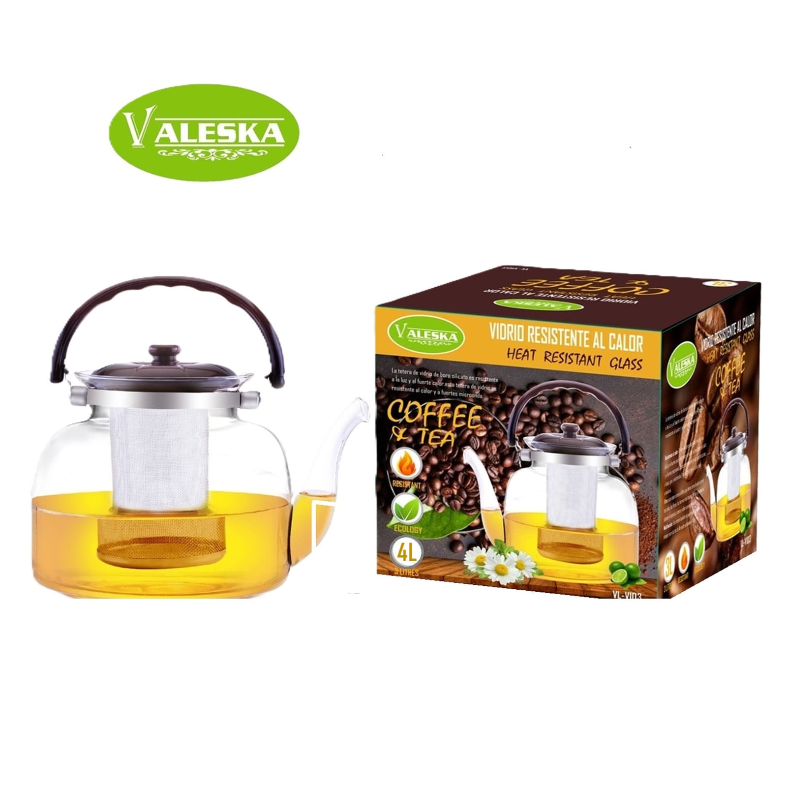 Tetera de Vidrio resistente al Calor de 4 Lts. Valeska VL-VIO4