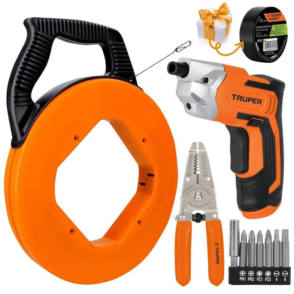 COMBO Wincha Pasacables 15m destornillador inalámbrico pelacables