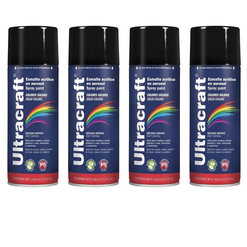 Pintura spray color NEGRO BRILLANTE, 4 UNIDADES ULTRACRAF TRUPER Negro