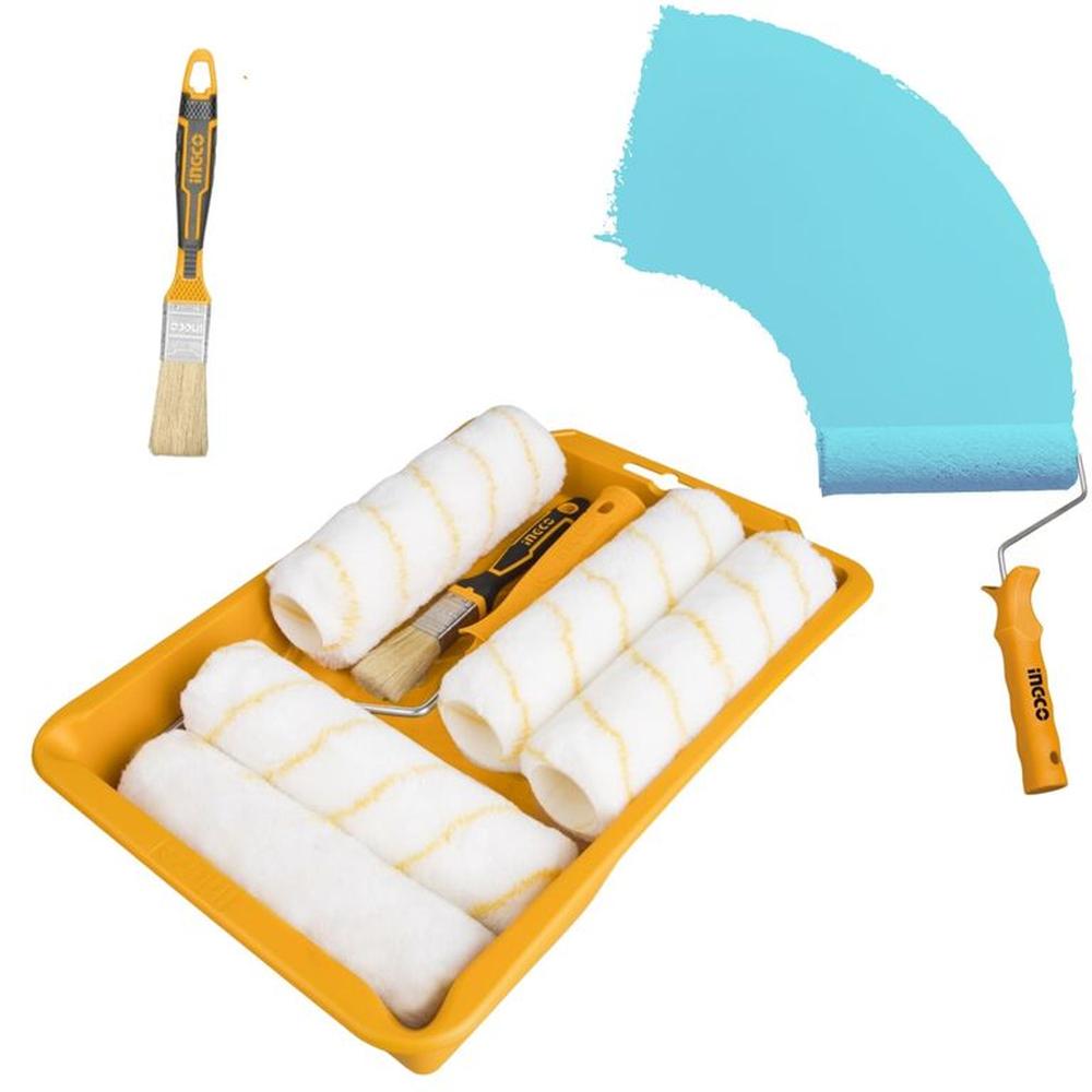 kit Rodillo para pintar 5 unidades, 1 Bandeja, 1 Brocha, FINO ACABADO Blanco