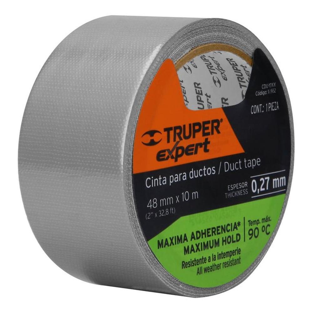Cinta Duct Tape 2 x 10m sella ductos Plateado TRUPER EXPERT Gris