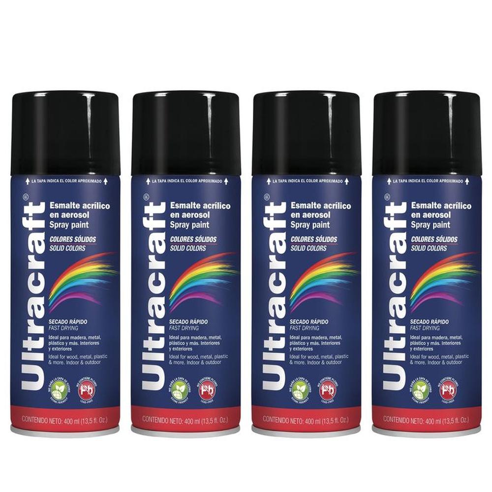 Pintura spray color NEGRO MATE, 4 UNIDADES ULTRACRAF TRUPER Negro