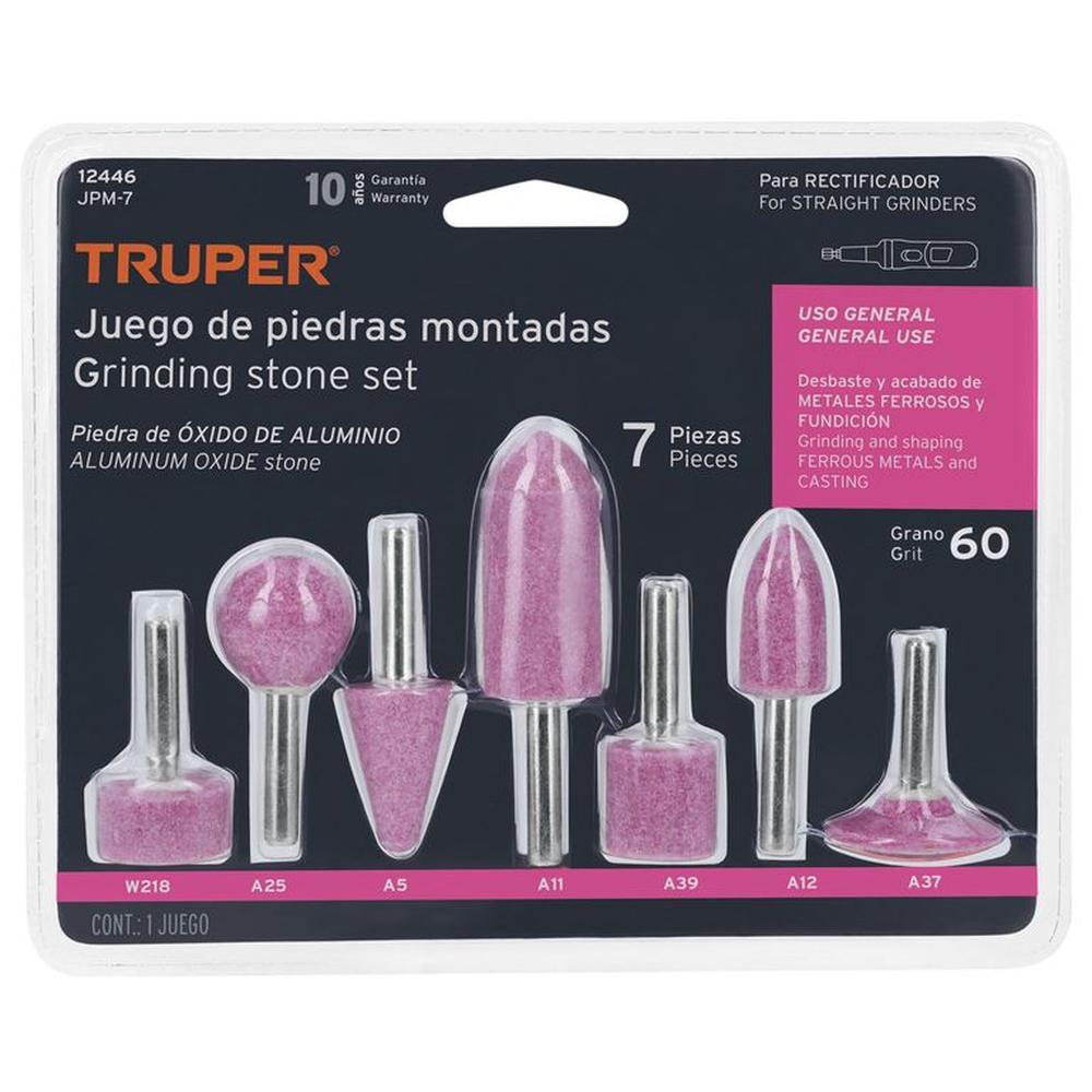 Juego de 7 piedras montadas zanco 1/4", uso general, Truper Rosado