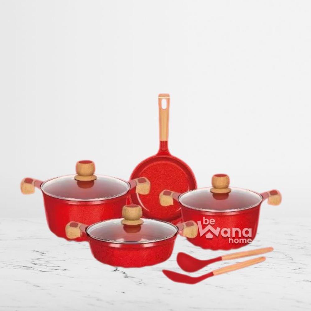 Set De Ollas Roca Volcanica Antiadherente 9pcs RED - MGC