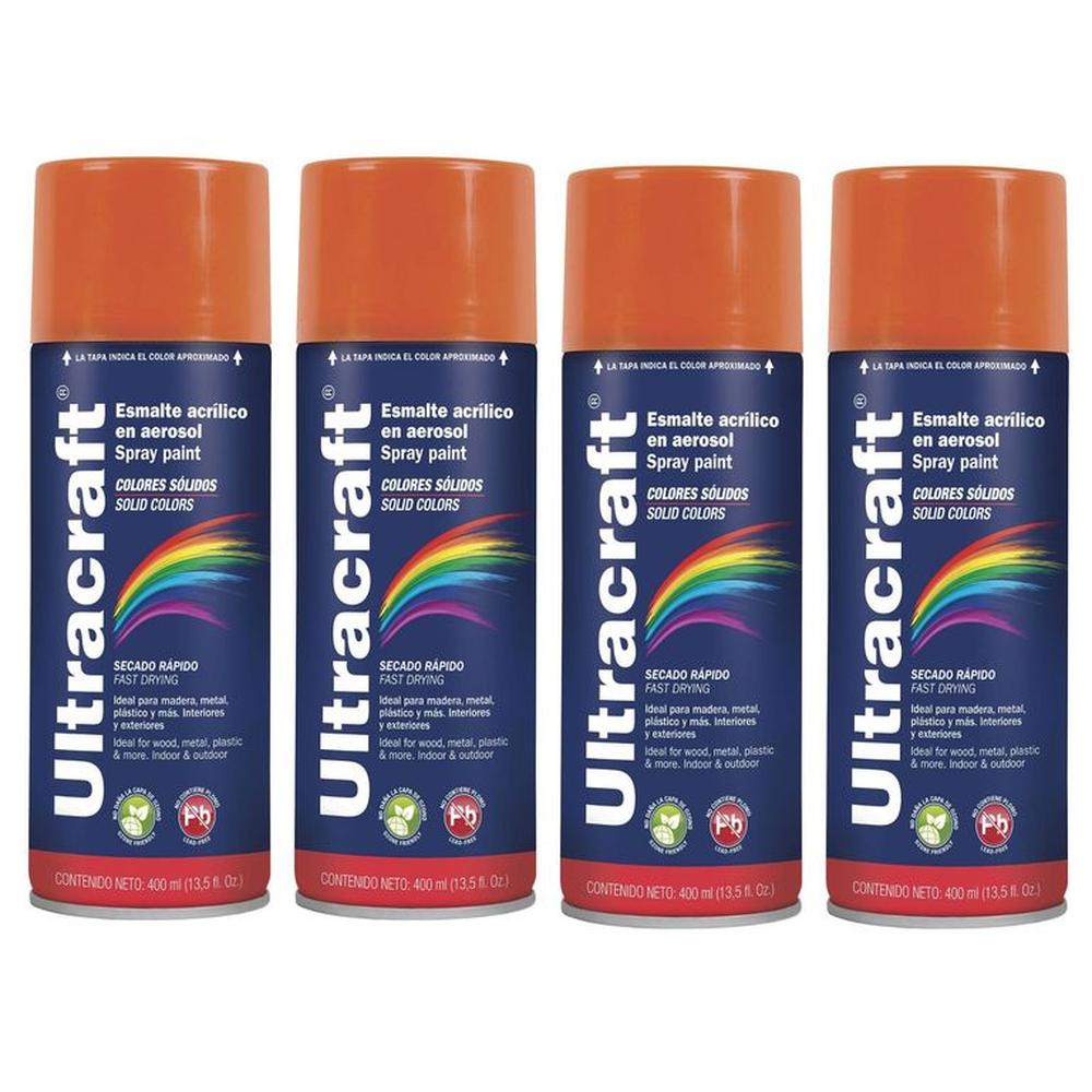 Spray Pintura color NARANJA, 4 UNIDADES ULTRACRAF TRUPER Naranja