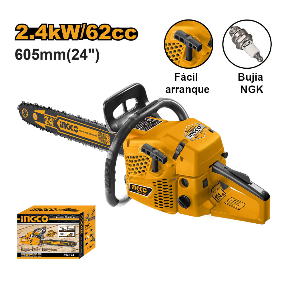 Motosierra a Gasolina Ingco 24 62CC 2.4KW GCS5602411