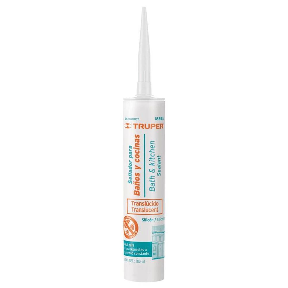 Silicona transparente, sellador para baños y cocina, 280 ml, Truper Blanco