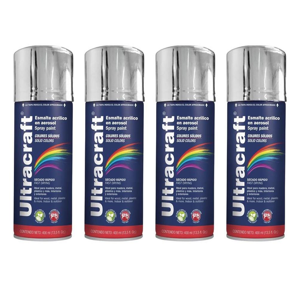 Pintura spray color ALUMINO METALICO, 4 UNIDADES ULTRACRAF TRUPER Gris