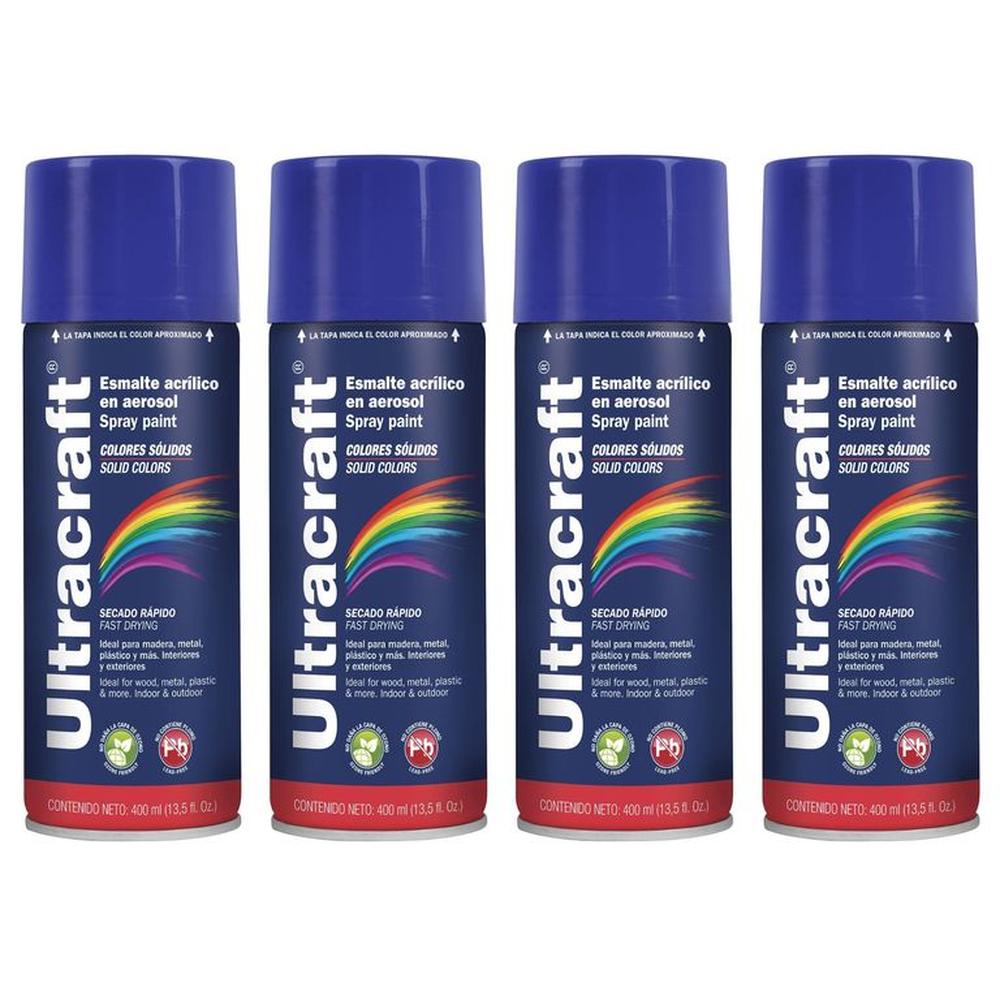 Pintura spray color AZUL MARINO, 4 UNIDADES ULTRACRAF TRUPER Azul