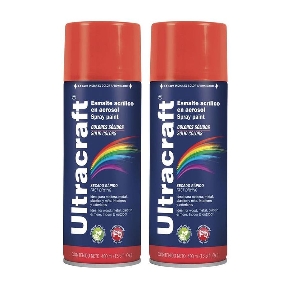 Pintura spray color ROJO BRILLANTE, 2 UNIDADES ULTRACRAF TRUPER Rojo