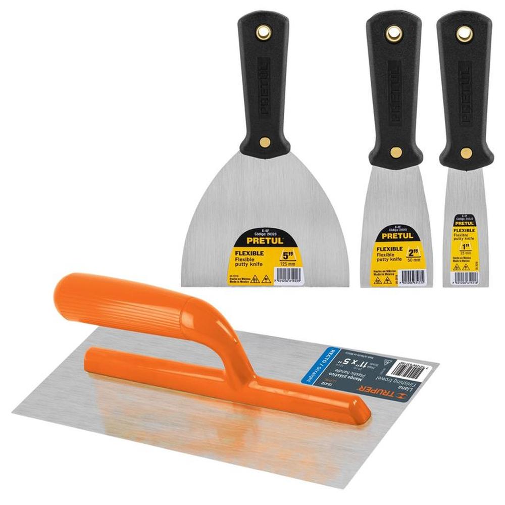 KIT EMPASTADOR PLANCHA DE EMPASTAR Y ESPATULAS FINO ACABADO TRUPER Gris