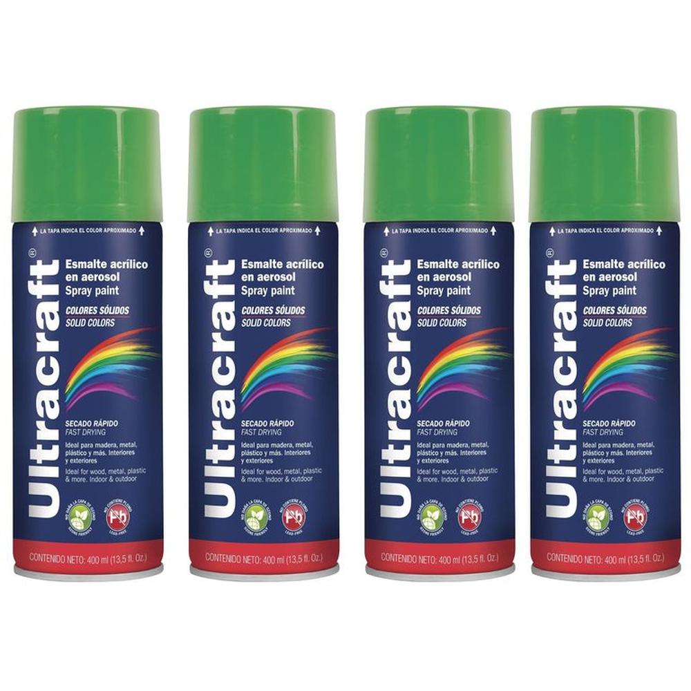 Pintura spray color VERDE IRLANDÉS, 4 UNIDADES ULTRACRAF TRUPER Verde