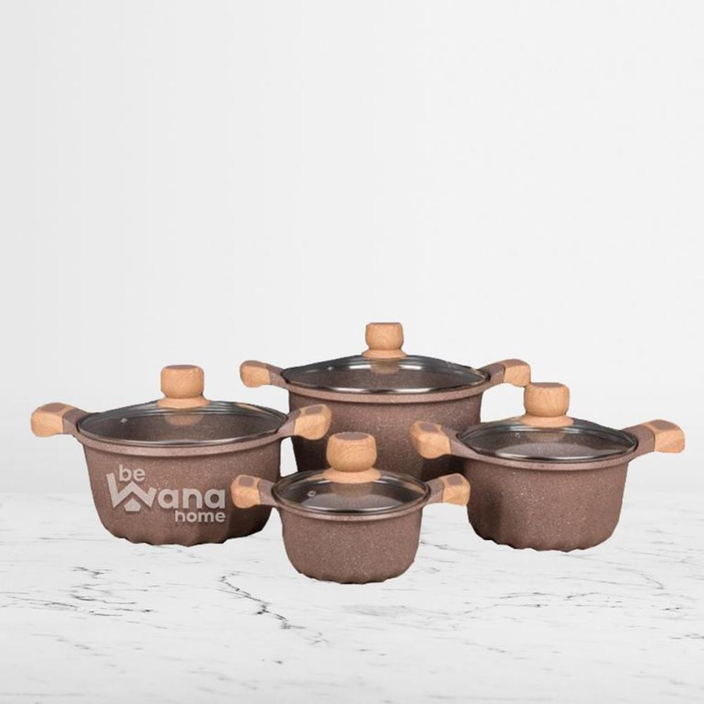 Set De Ollas Roca Volcanica Antiadherente 8pcs MARRON - MGC