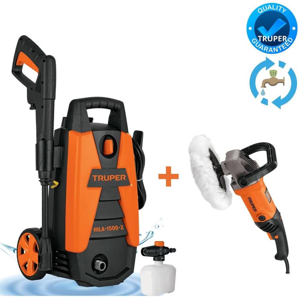 combo Hidrolavadora portátil 1500 psi +Pulidora orbital 7Pulg 1200W