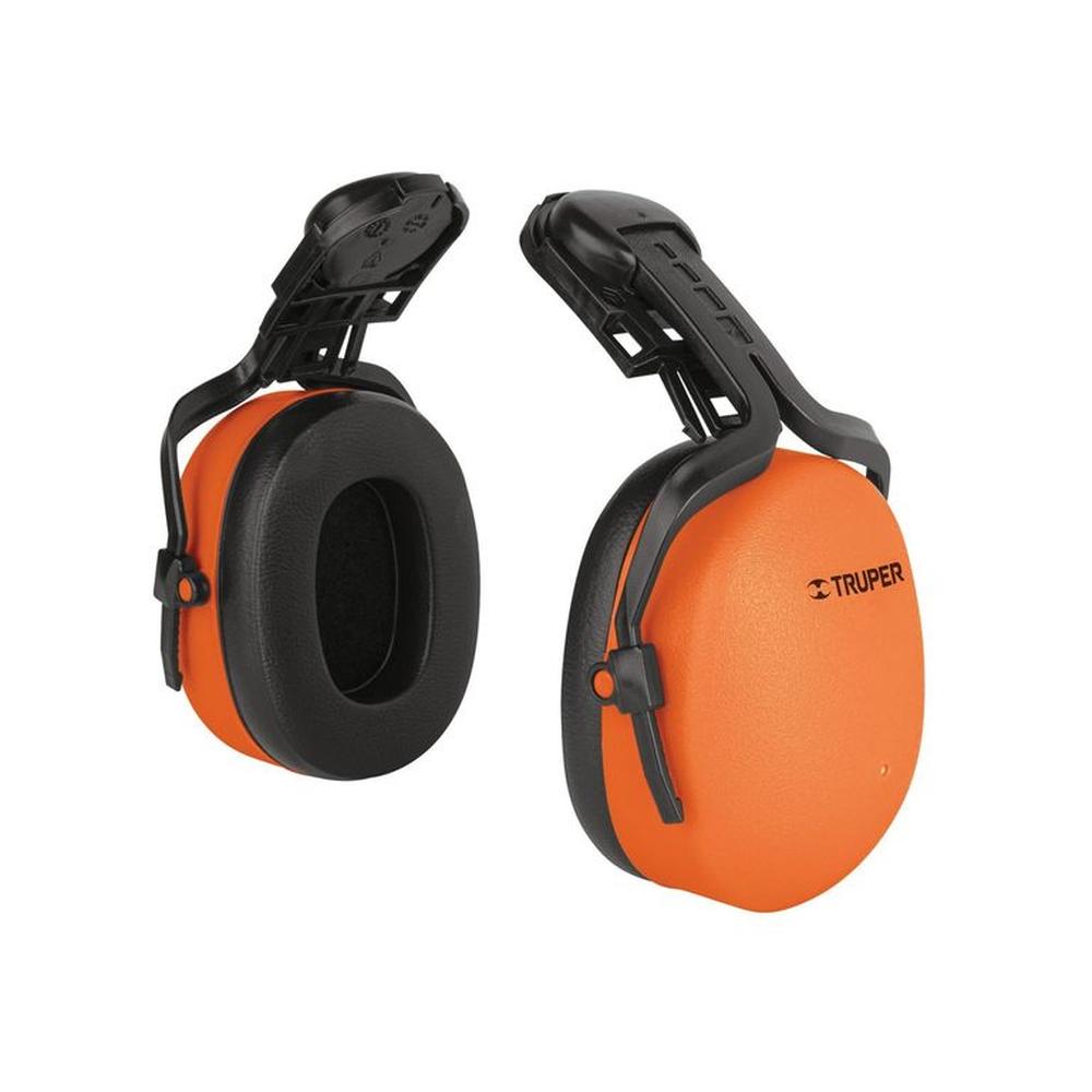 Orejera ajustable para casco Truper naranja y negro