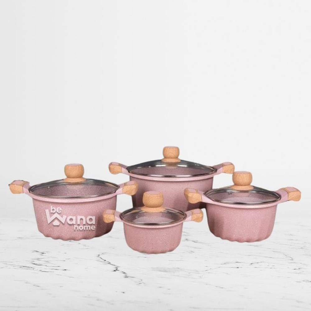 Set De Ollas Roca Volcanica Antiadherente 8pcs PINK - MGC