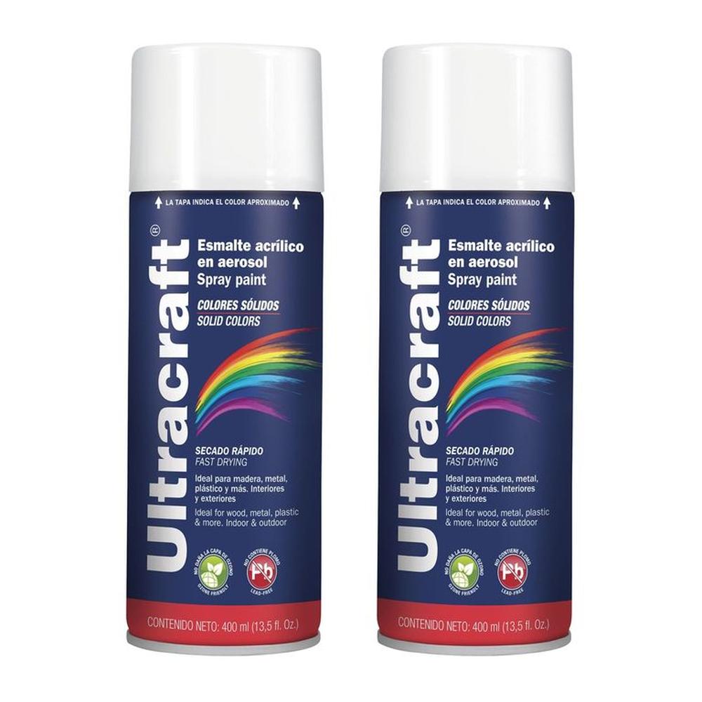 Pintura spray color BLANCO BRILLANTE, 2 UNIDADES ULTRACRAF TRUPER Blanco