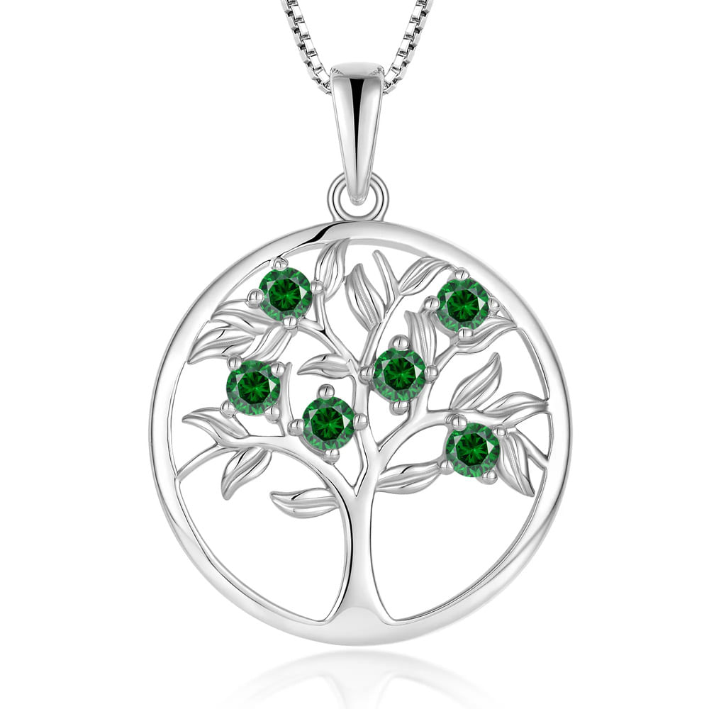 Collar Árbol Místico Brillante en Verde - Plata 925