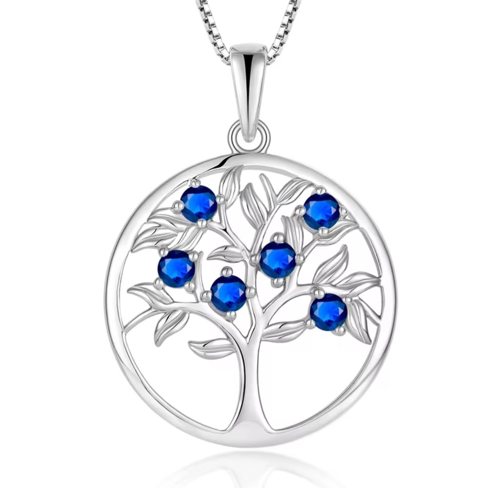 Collar Árbol Místico Brillante en Azul suave - Plata 925