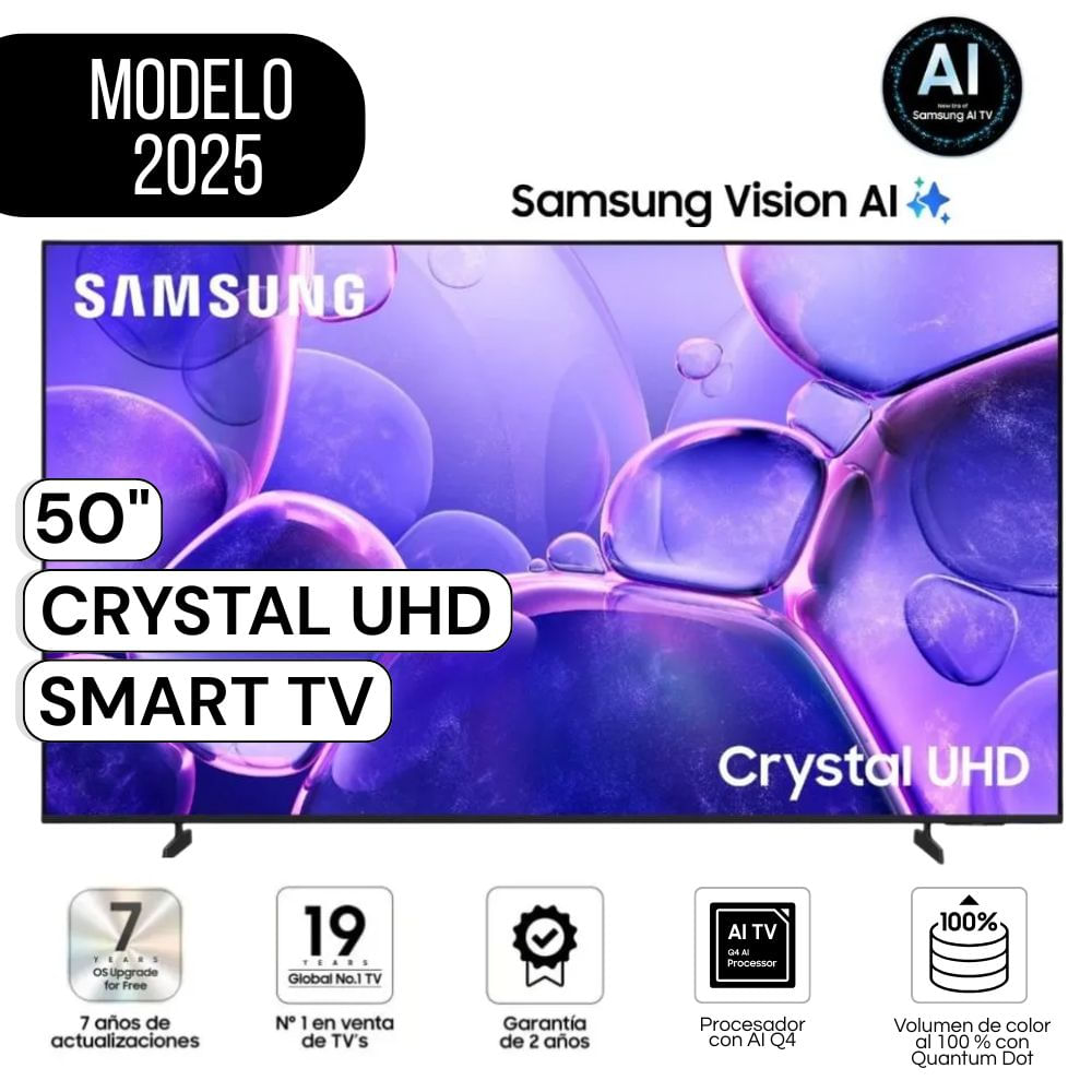 Televisor Samsung 50 Pulg Crystal UHD UN50U8000FGXPE Smart TV Modelo 2025