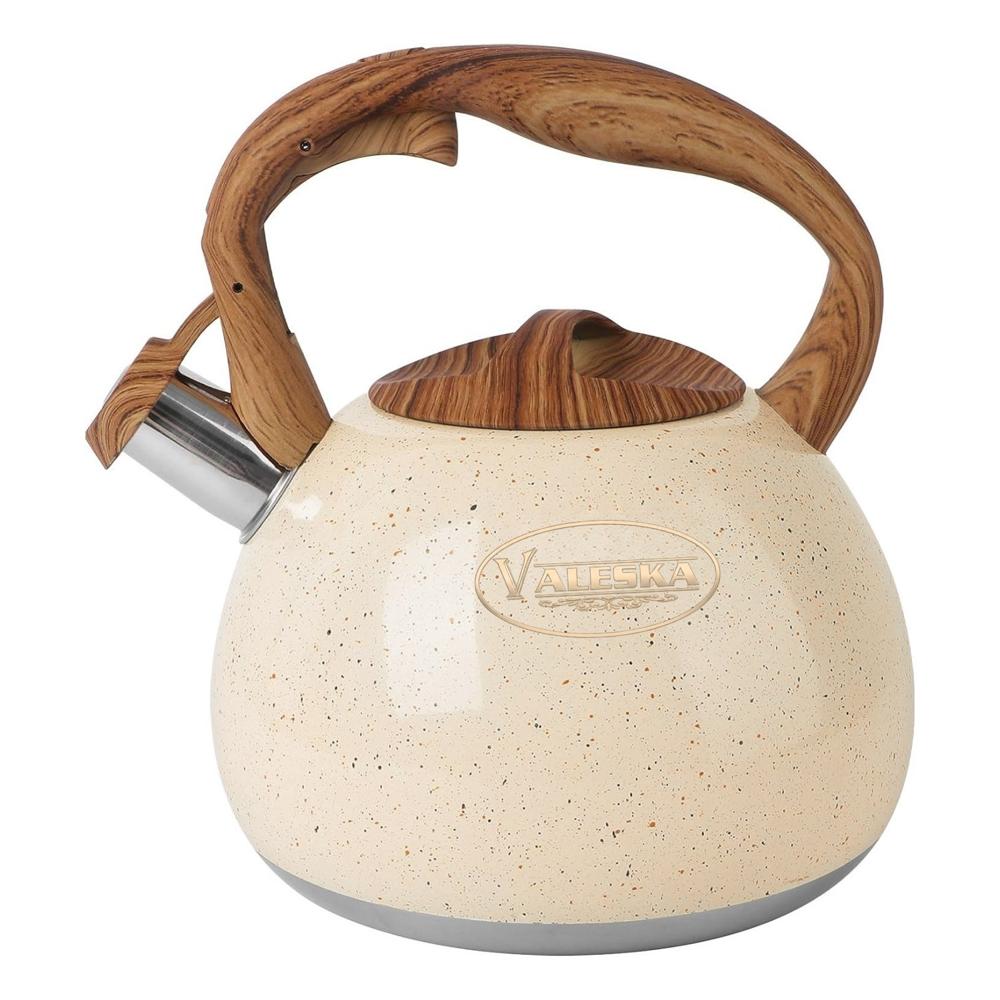 Tetera Silbadora Acero Inoxidable Valeska Acabado Granito 5 Litros Crema