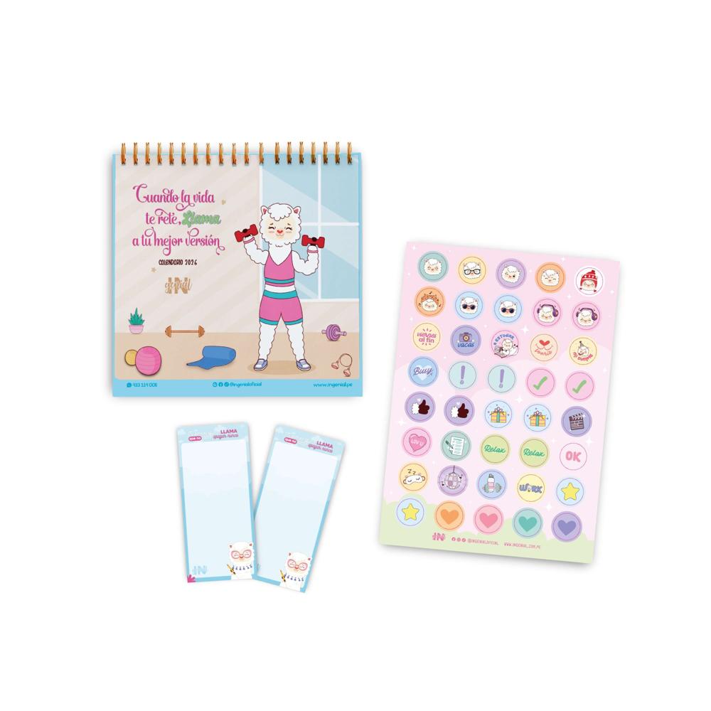 Pack Ingenial Llami MV - Calendario. set de notas. stickers