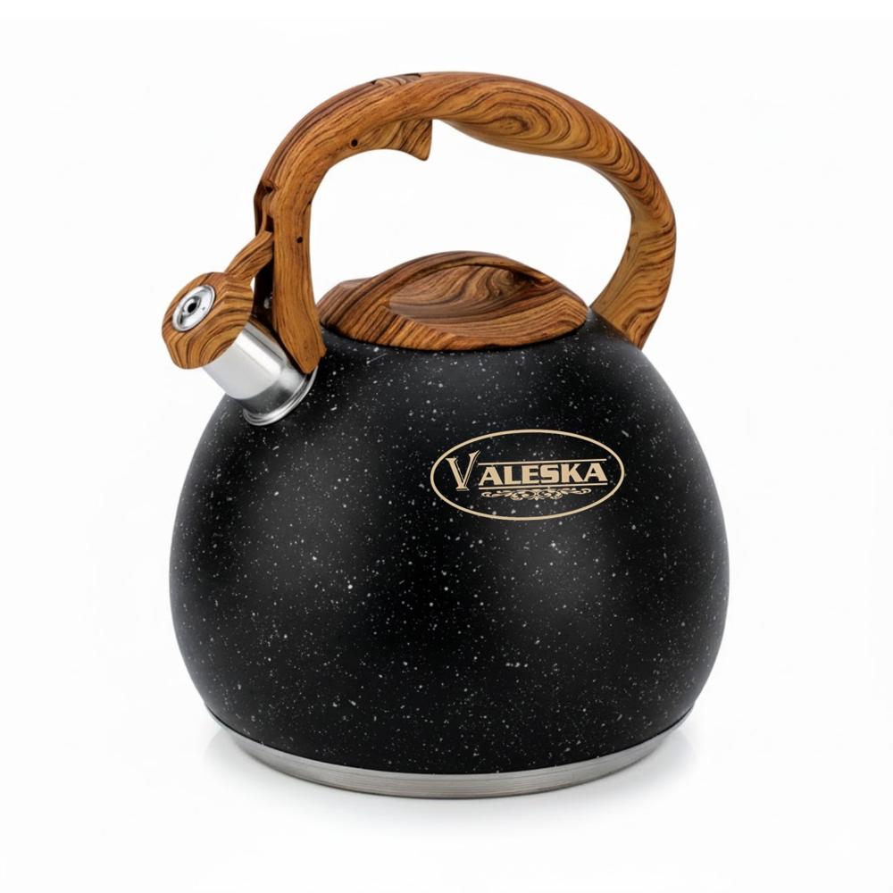 Tetera Silbadora Acero Inoxidable Valeska Acabado Granito 5 Litros Negro