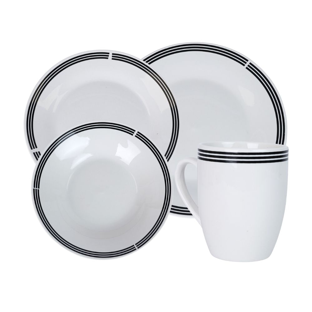 Set de vajilla Blanco/Negro Premium 16 piezas Orange