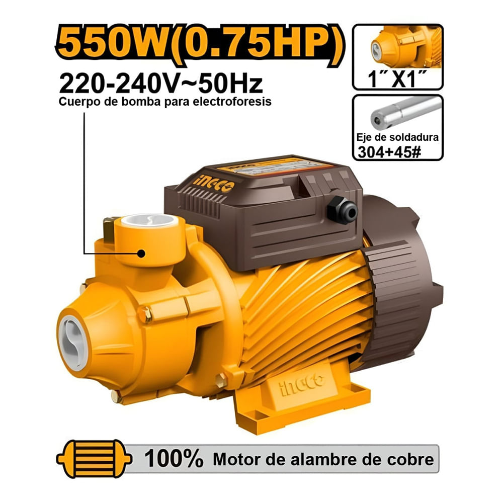 Bomba de Agua Periférica Ingco 550W 0.75HP VPM55068-5