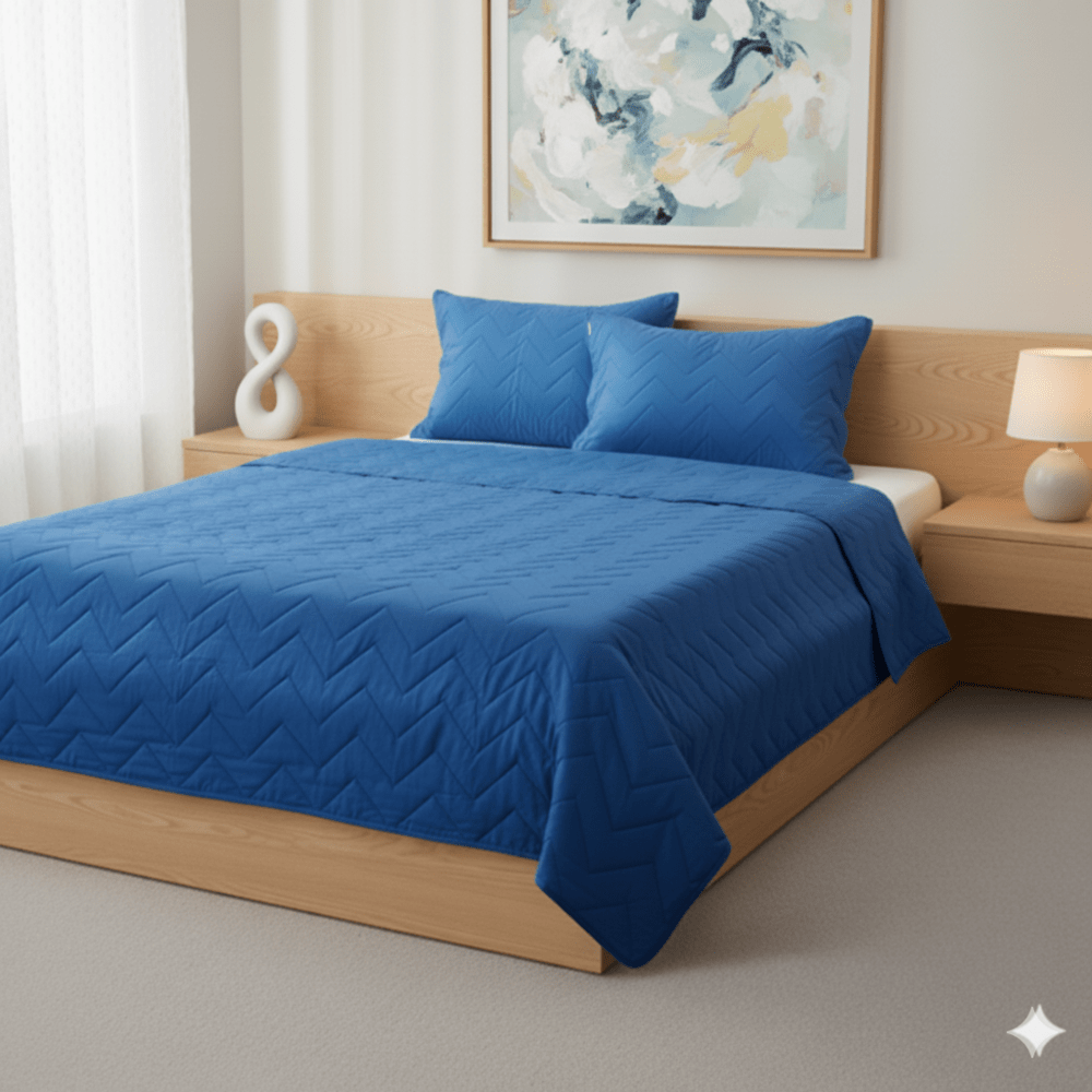 Quilt Azul c/Funda Sham Queen Free Home Cubrecama Algodon 132 hilos Azul con Funda Sham Queen Free Home Quilt Azul c/Funda Sham Queen Free Home Cubrecama Algodon 132 hilos Azul con Funda Sham Queen Free Home