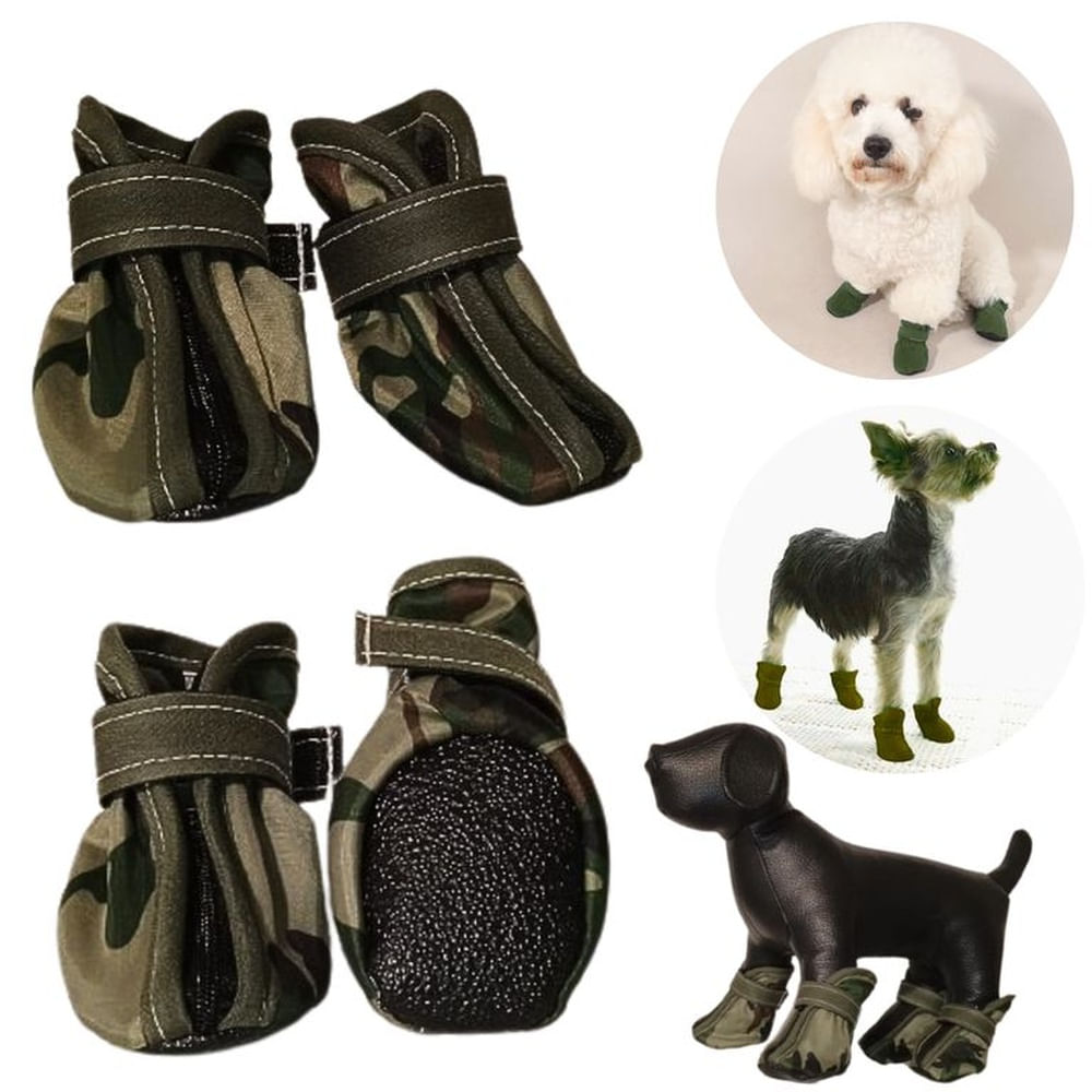 ZAPATOS IMPERMEABLES PERROS-MASCOTAS VERDE DISEÑO MILITAR -S