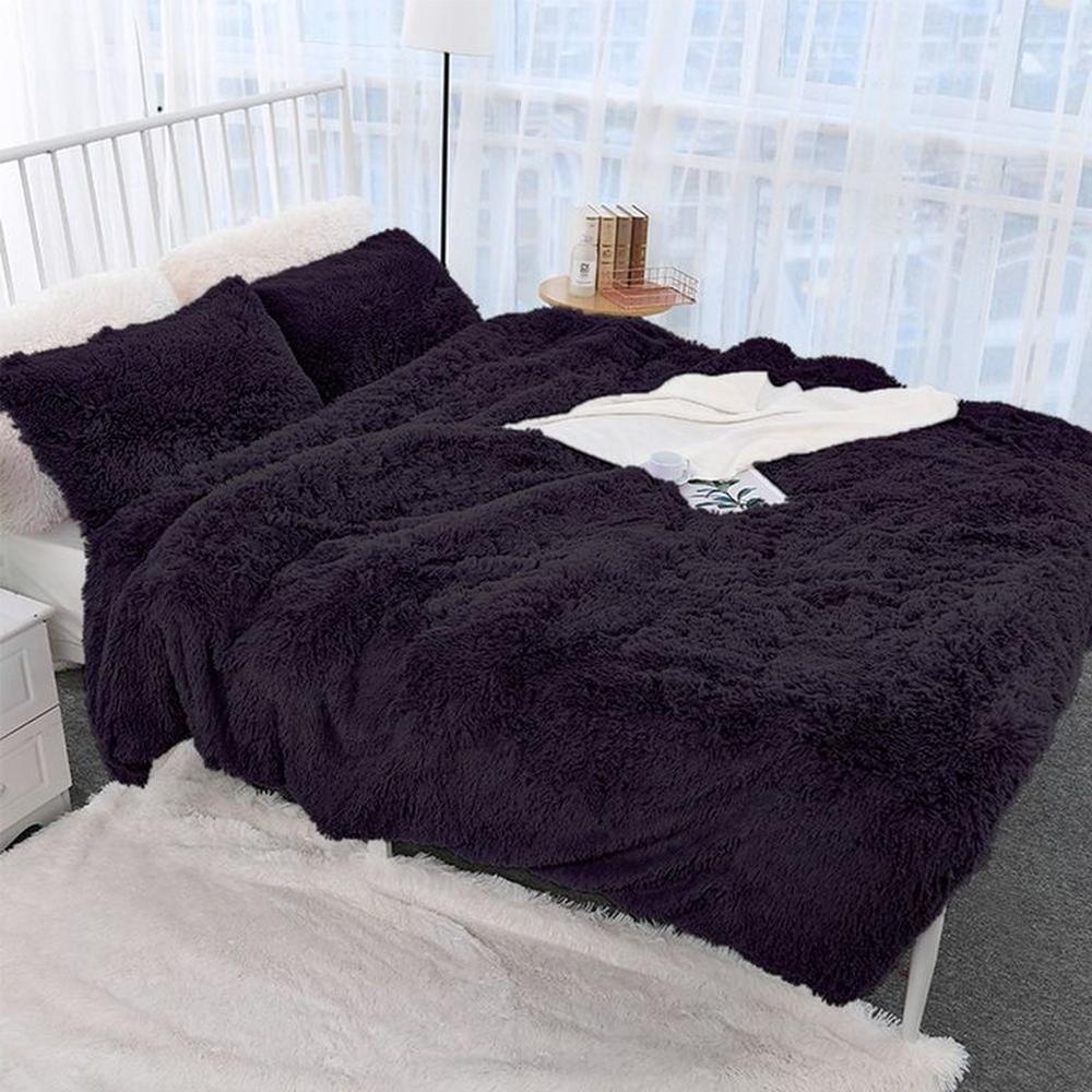 Cubrecama peluche corto queen size negro
