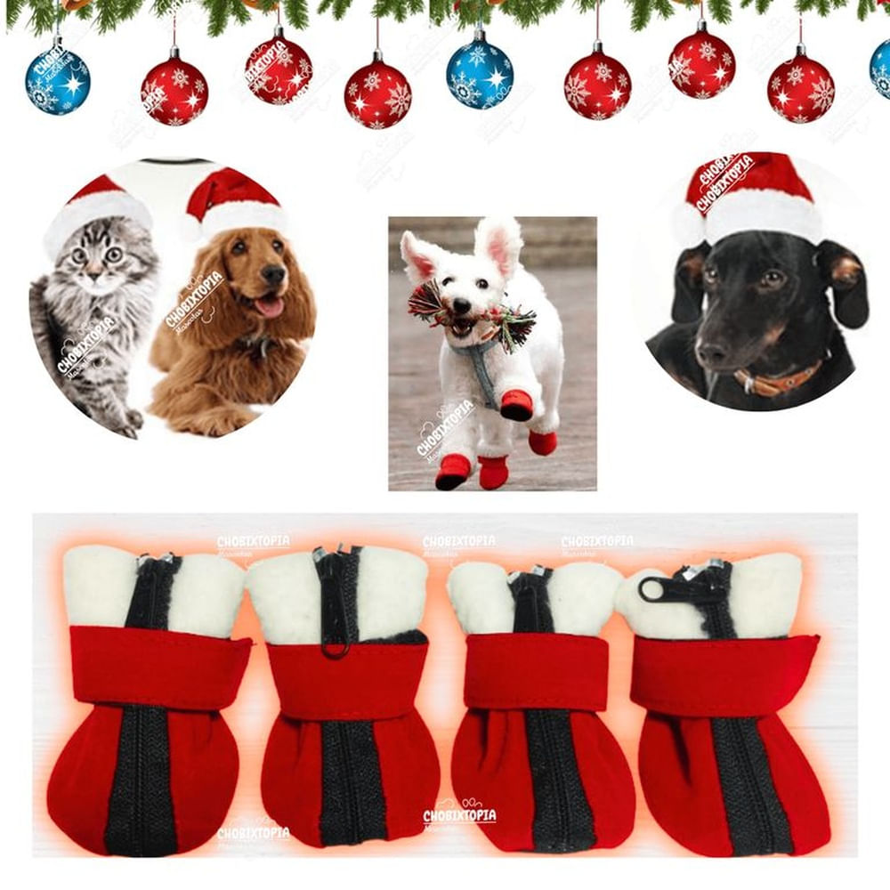 ZAPATOS IMPERMEABLES PARA PERROS Y MASCOTAS NAVIDEÑO -L