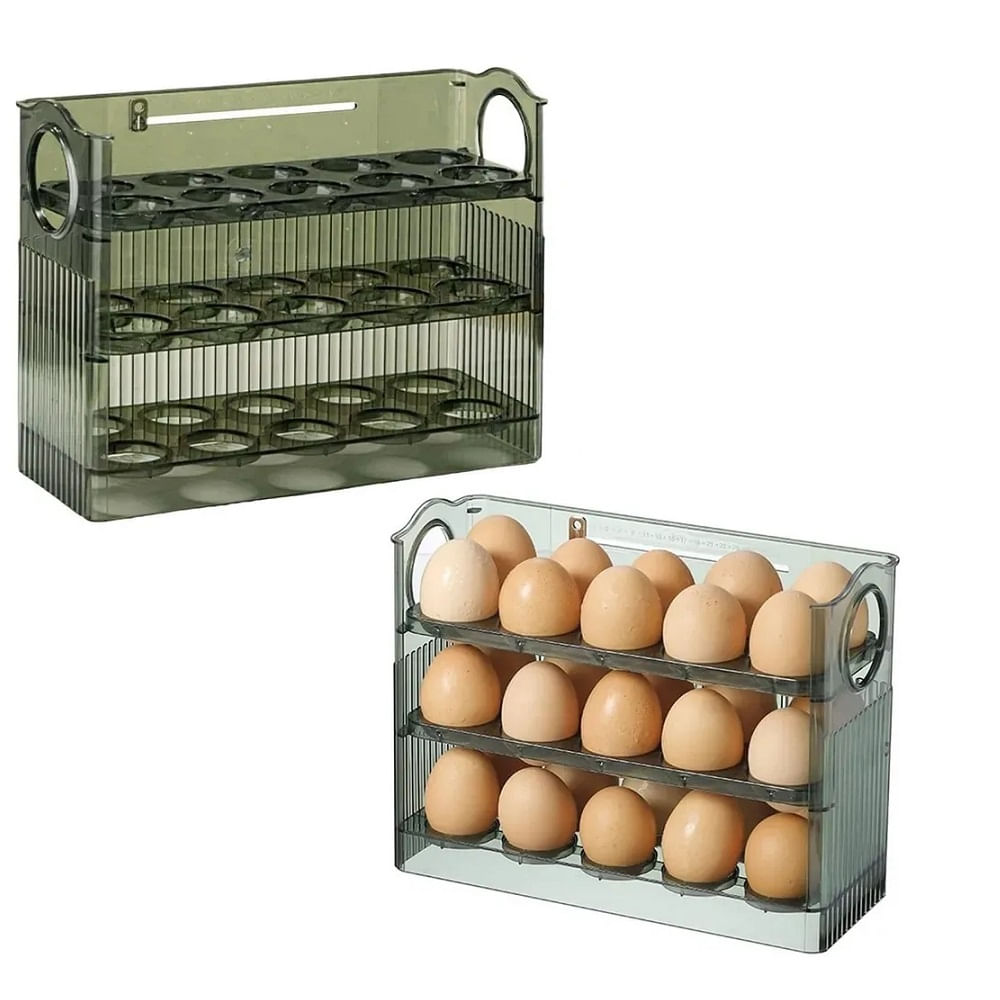 Porta Huevos 3 Niveles Organizador de 30 Huevos Verde