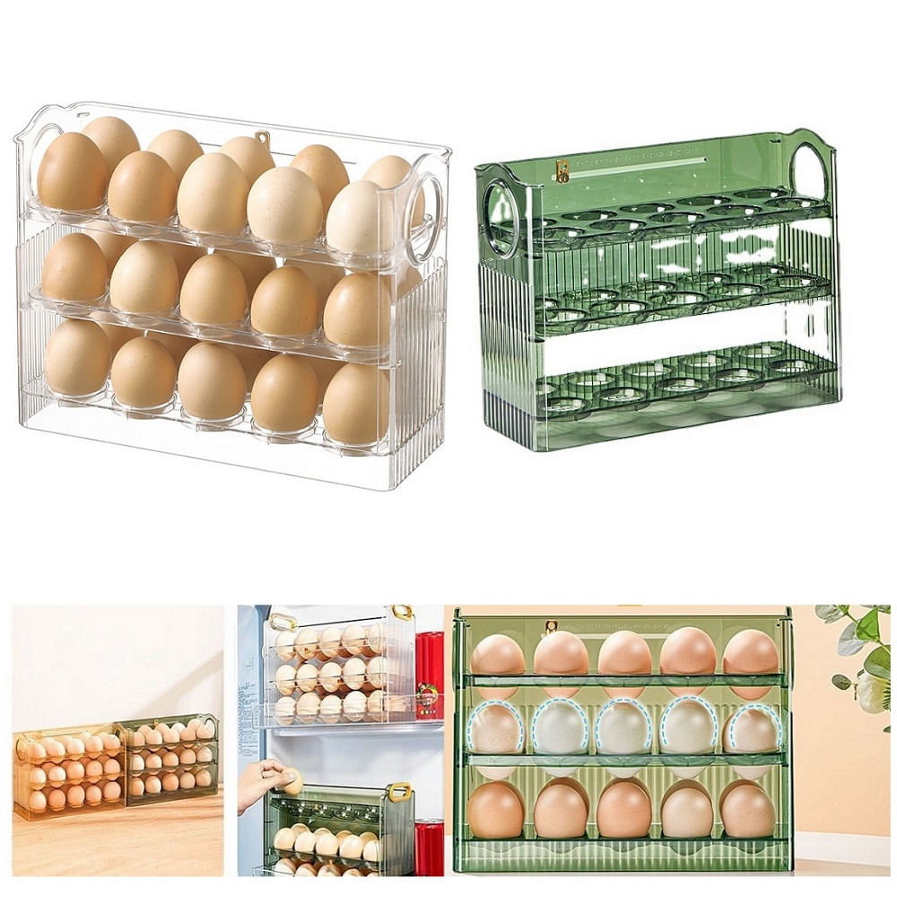 Porta Huevos 3 Niveles Organizador de 30 Huevos Blanco