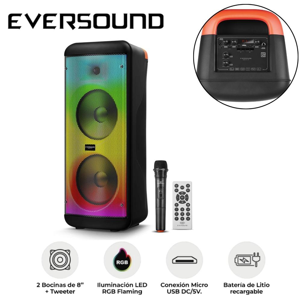 Torre de Sonido Eversound Vibratto EV 5008WL 02 Bocinas 8"" con Micrófono
