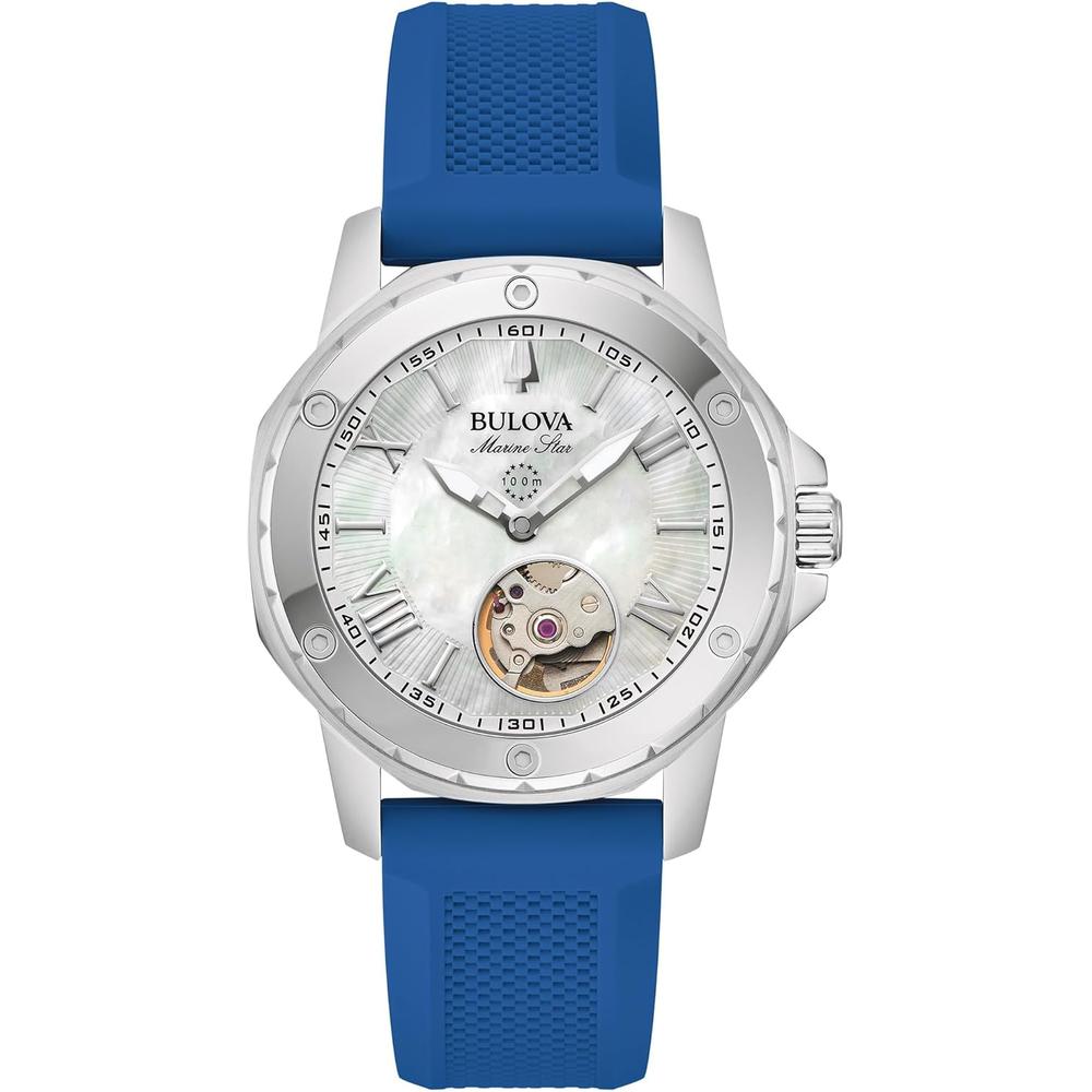 Bulova reloj Marine Star mujer automático 3 agujas acero silicona | Azul