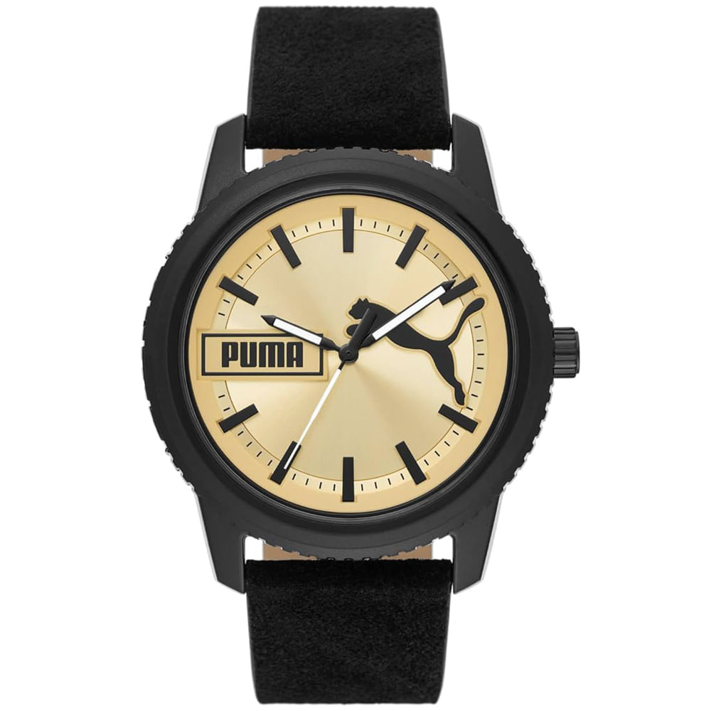 Reloj Puma Ultrafresh P5106 Correa de Cuero Negro Dial Dorado
