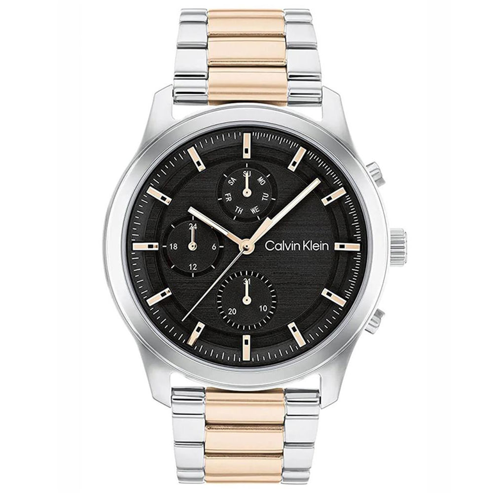 Reloj Calvin Klein 25200210  Multifuncional Acero Inoxidable Plateado Dorado Dial Negro