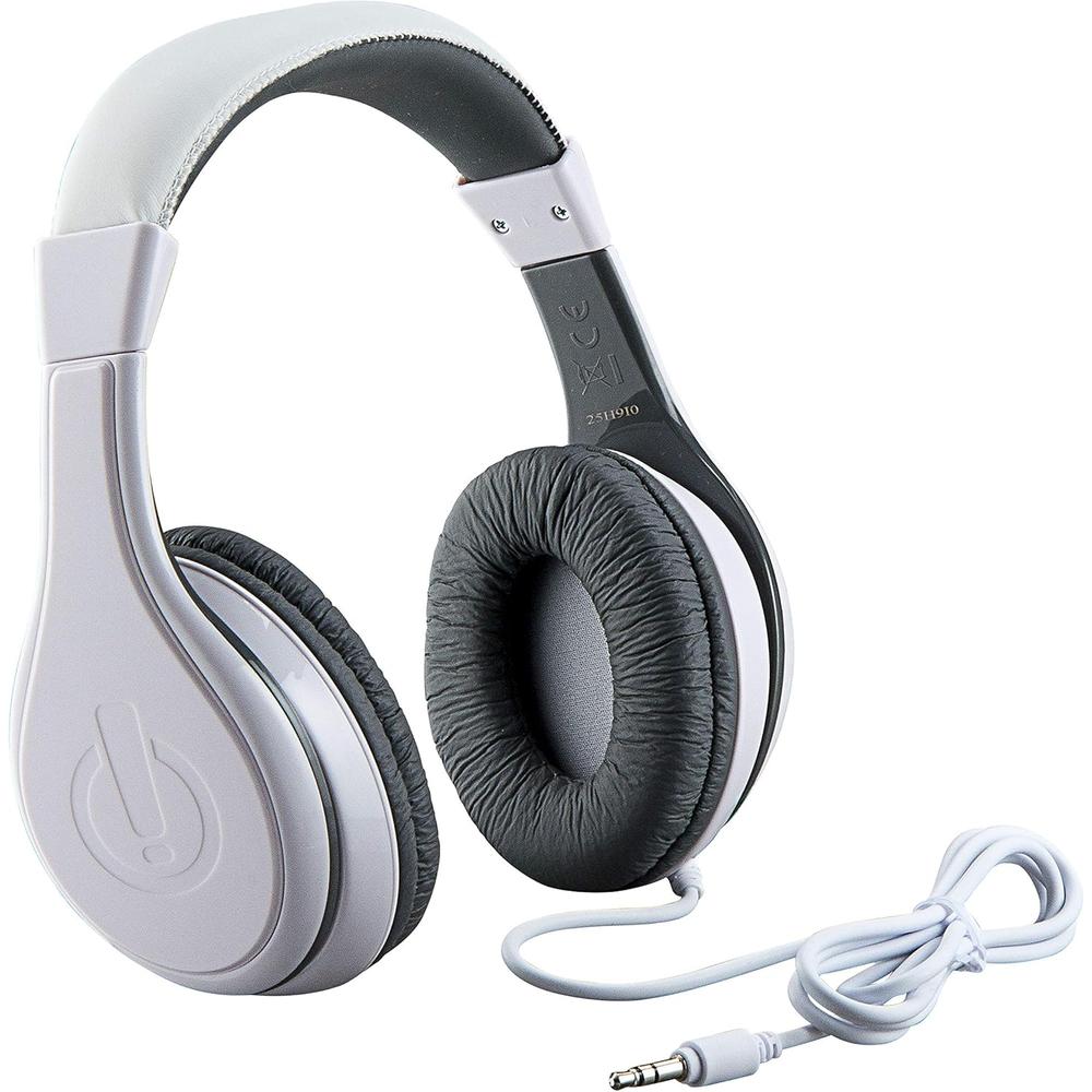 eKids auriculares infantiles blancos con cable 3.5 mm / 0.35 cm y control de volumen