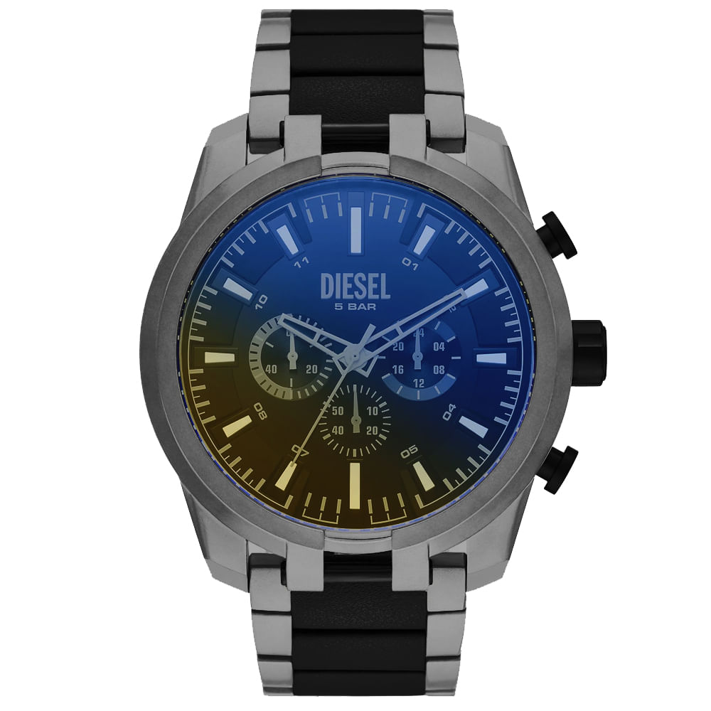 Reloj Diesel Split DZ4587 Cronómetro Acero Inoxidable Gunmetal Cristal iridiscente