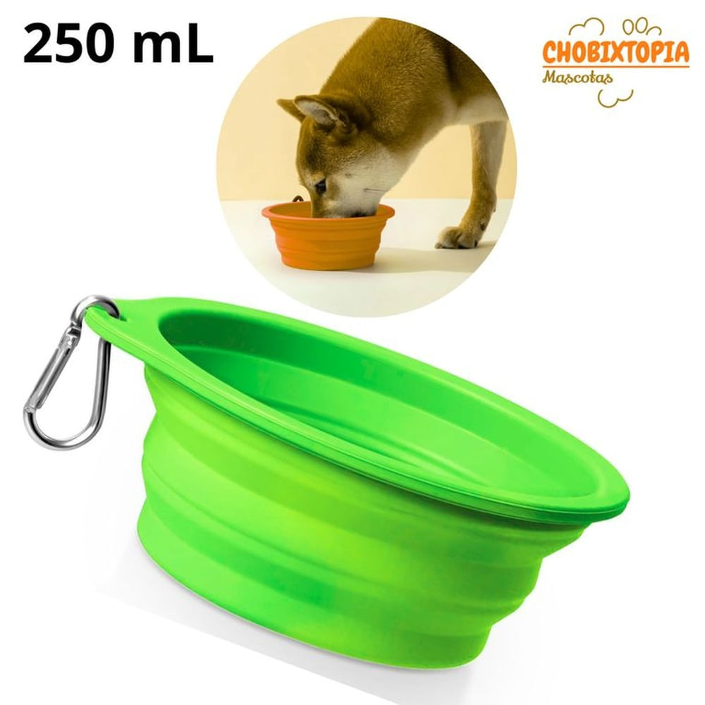 PLATO PORTATIL PLEGABLE PARA MASCOTA - VERDE LIMON 250mL