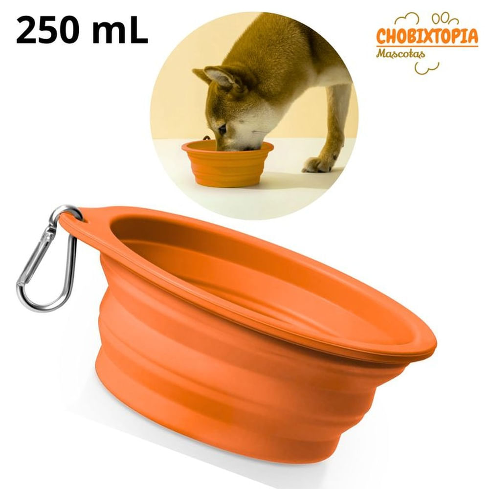 PLATO PORTATIL PLEGABLE PARA MASCOTA-NARANJA 250mL