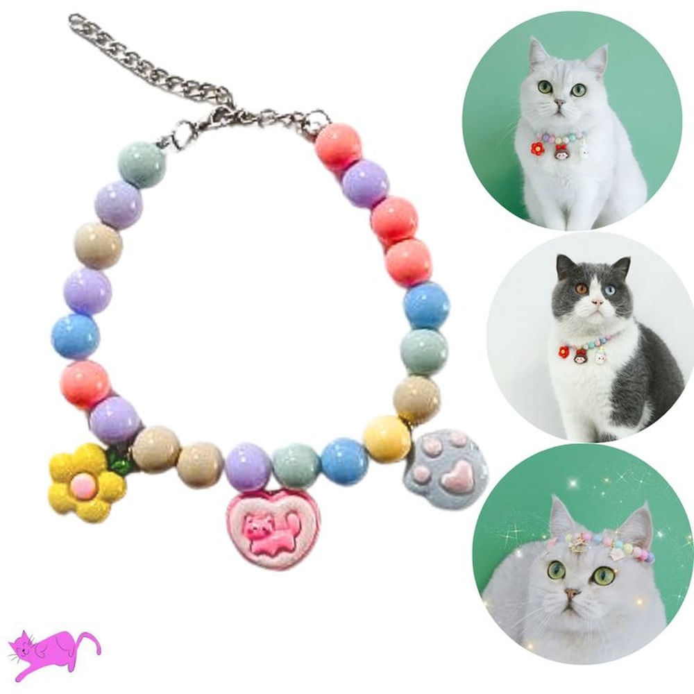 COLLAR PERLAS DE COLORES GATITO COLORES PASTEL COLLAR PERLAS DE COLORES GATITO COLORES PASTEL
