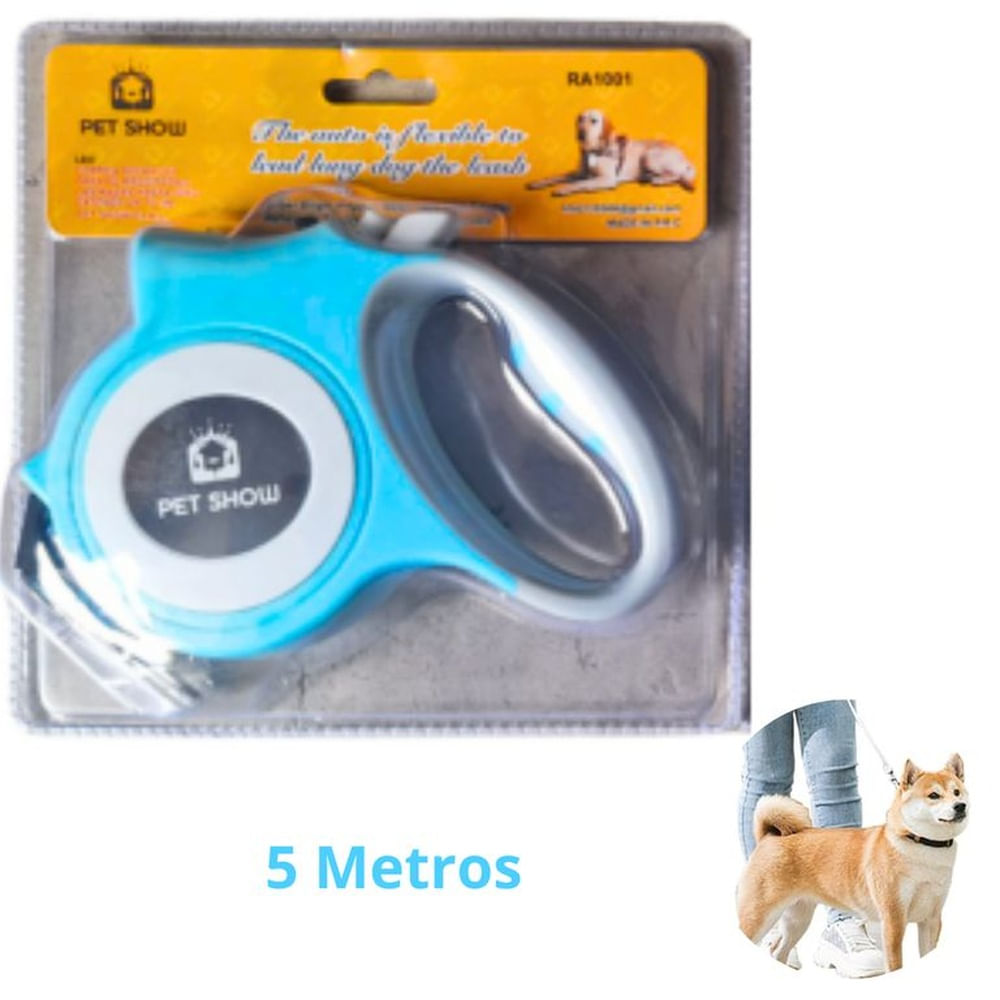 CORREA RETRACTIL CON LINTERNA PARA MASCOTA CELESTE