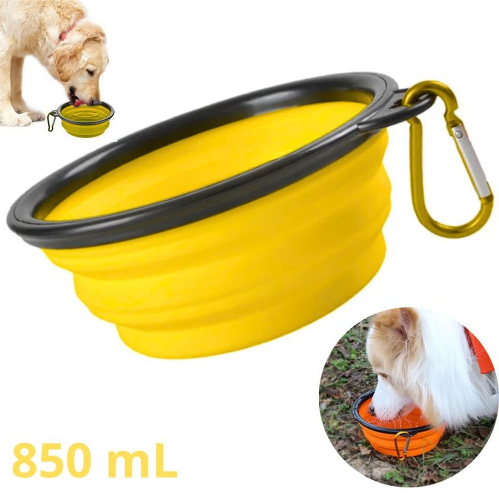 PLATO PORTATIL PLEGABLE PARA MASCOTA 850mL - AMARILLO