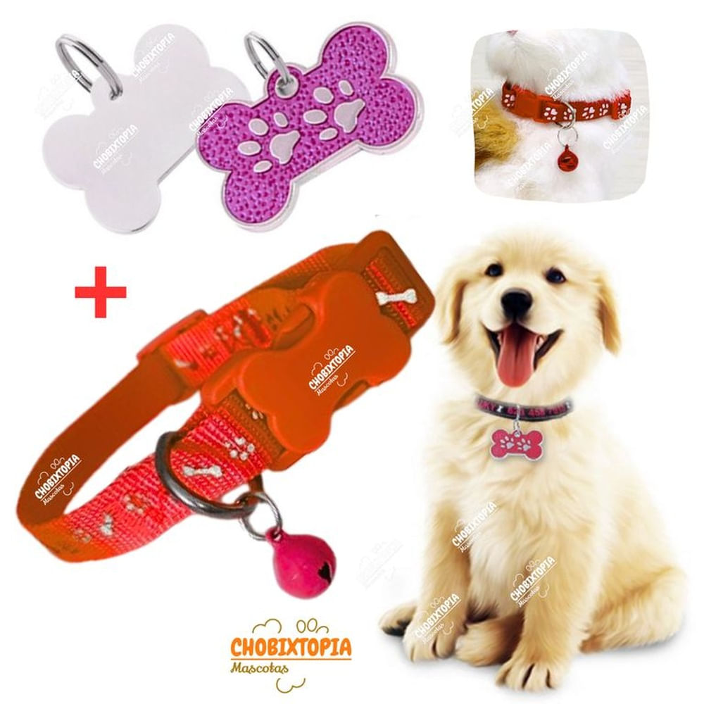 PLACA Y COLLAR PARA MASCOTAS CON CASCABEL - ROSA y ROJO PLACA ROSA y COLLAR ROJO PLACA Y COLLAR PARA MASCOTAS CON CASCABEL - ROSA y ROJO PLACA ROSA y COLLAR ROJO